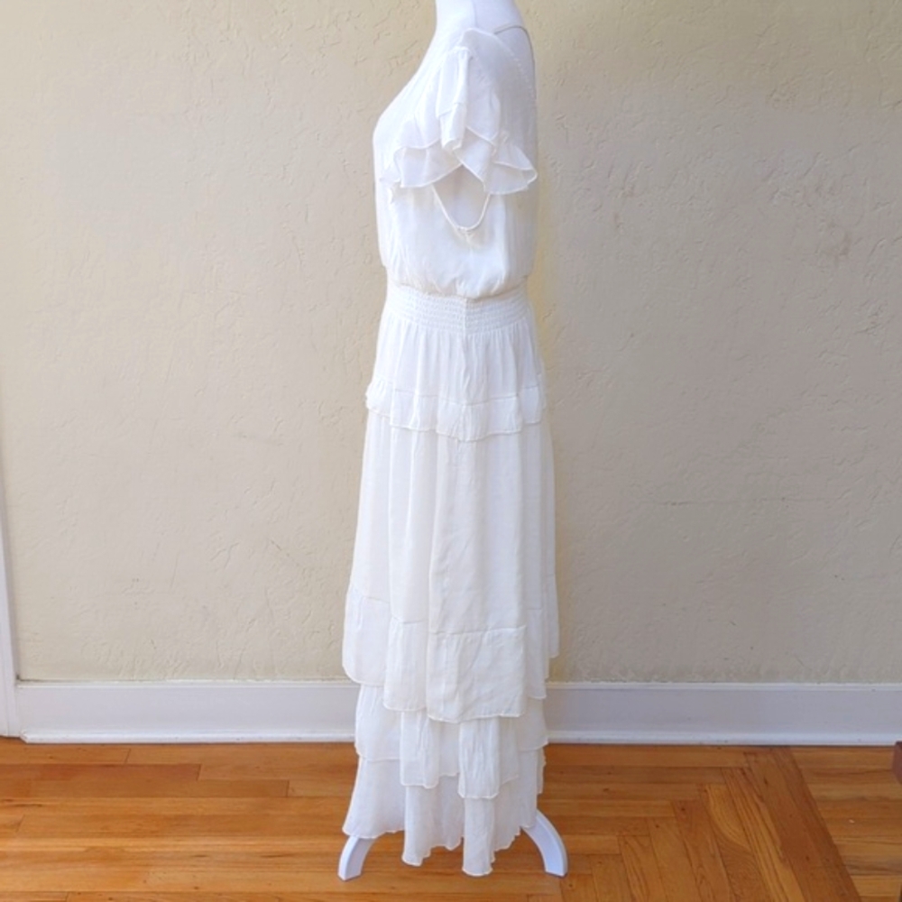 J Gee White Textured Tiered Ruffled V Neck Maxi Dress Size XL - Picture 7 of 10